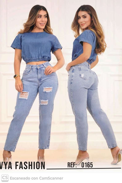 Jean  Mujer Tiro Alto Corte Recto